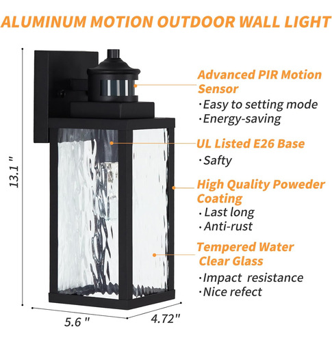 Paquete De 2 Luces De Pared Para Exteriores Con Sensor De Mo