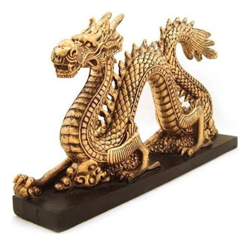 Dragao Chines Serpente De Resina Dourado Com Base Preta Cor Amarelo