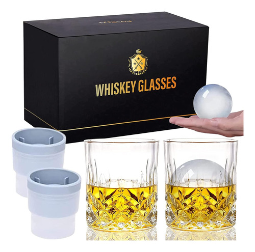 Vasos De Whiskey Qipecedm De Vidrio X2 + 2 Moldes P/hielo