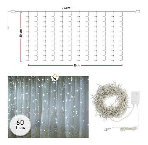 Cortina Luz Led 10 M Extensión Navidad 360 Luces Blanco 2071