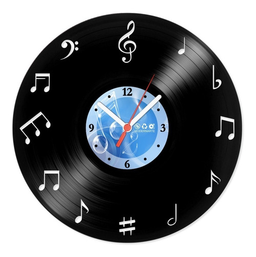 Relógio De Parede Disco Vinil Notas Musicais - Vmu-024