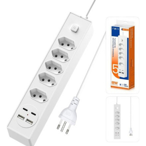 Extensão Elétrica 5 Tomadas 2 Usb 2 Tipo-c Bivolt