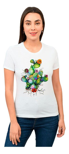 Playera Mujer Cactus Con Flores Diseño 29 Playera Beloma