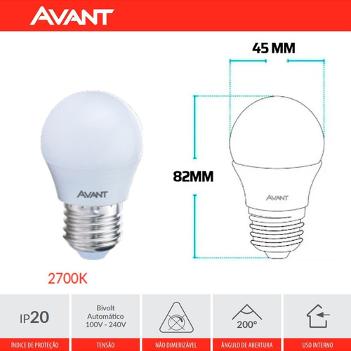 Avant Lâmpada Decorativa Led 4w Bolinha E27 Branco Quente 110V/220V