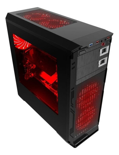 Gabinete Gamer K-mex CG-5cV2 Battle Tank Kmex Led Rojo Negro