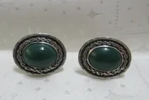 Comprar Par Gemelos Plata 925 Mexico Piedras Naturales Verdes Alpaca
