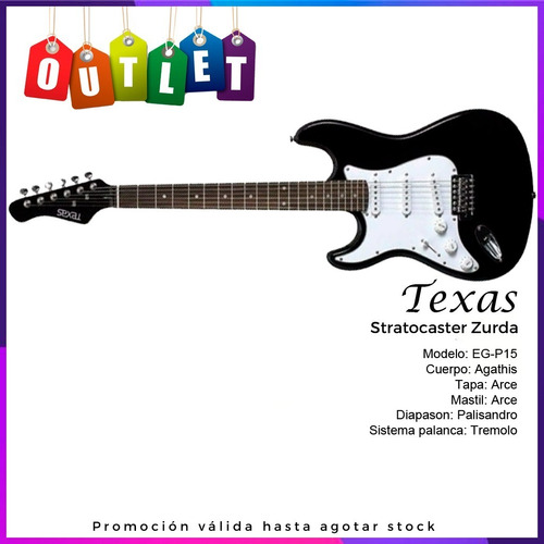 Texas Guitarra Electrica Zurda Stratocaster Negra Outlet Tm  (Reacondicionado)