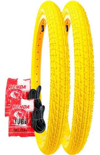 Paio Di Copertoni Kenda K-90 Per BMX Freestyle &ndash; 20x1.95, Battistrada Slick, Colore Giallo