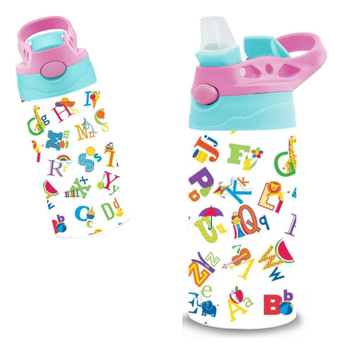 Termo Infantil Abecedario Acero Inoxidable Doble Capa 320 Ml Celeste