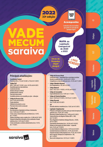 Vade Mecum 2022 Saraiva - Tradicional - 33ª Edição, de () Saraiva, a. Editora Saraiva Educação S. A., capa dura em português, 2022