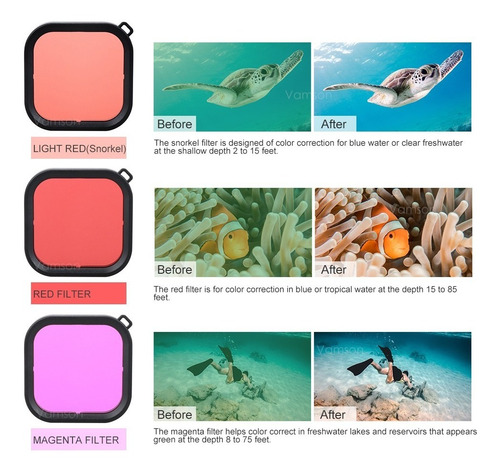 Imagen 2 de 8 de Pack 3 X Filtros De Agua Para Case De Gopro Hero 9 Black