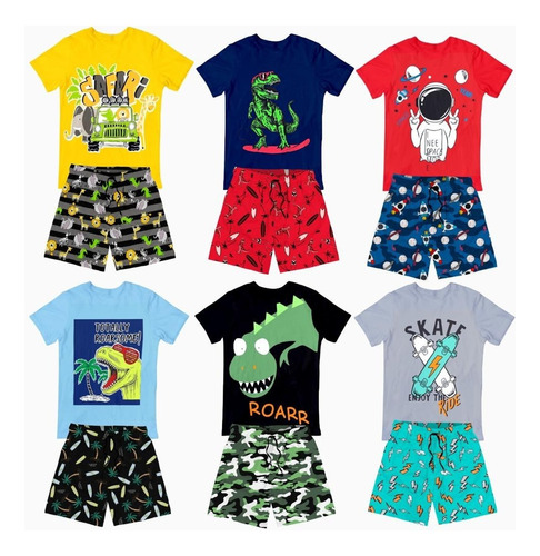 Kit 12 Peças Roupa Infantil Menino 6 Camisas + 6 Shorts 