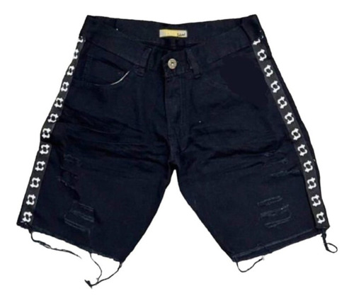 Bermuda Shorts Jeans Preto Com Faixa Sem Lycra  