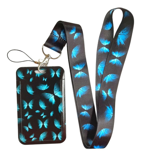 Portacredencial + Lanyard Mariposas Azul