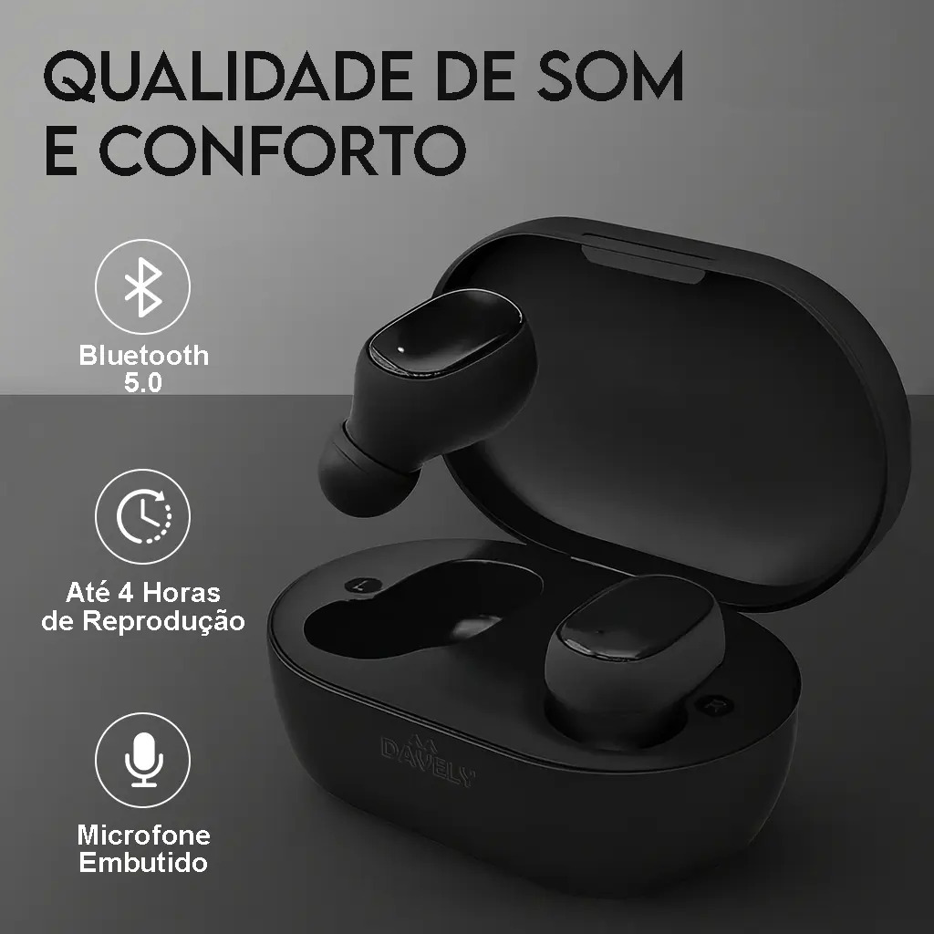 Fone de ouvido in-ear gamer sem fio Davely AIRDOTS D981 preto com luz LED