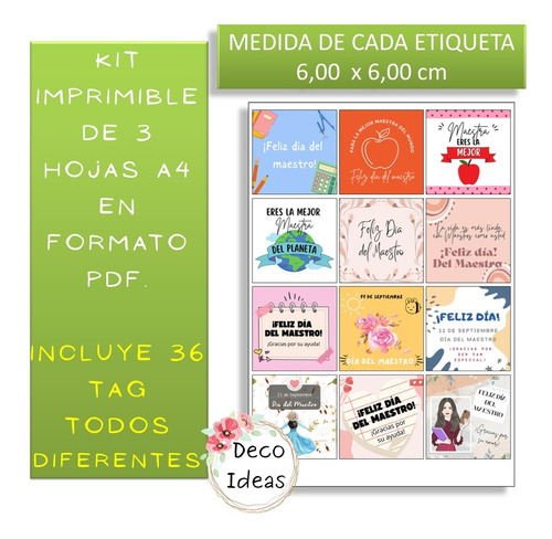Imagen 2 de 4 de Imprimible De 36 Etiquetas Tarjetas Dia Del Maestro Pdf 04