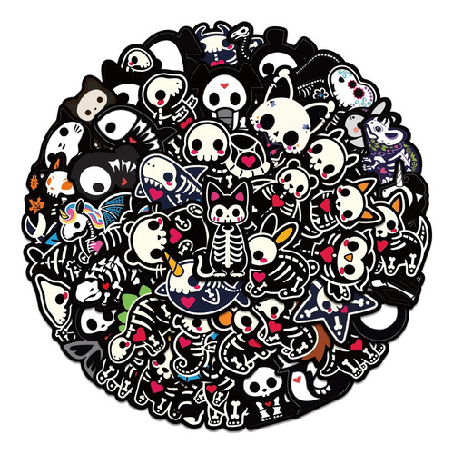 Set Stickers Calcomonias Animalitos Corazon Skull Black Love