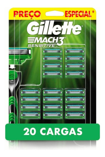 Cargas Para Aparelho Barbear Gillette Mach3 Sensitive C/20 U