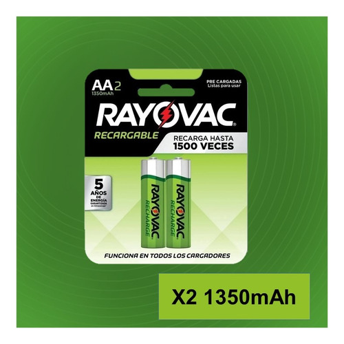 2 X Pilas Recargables Aa Rayovac 1350 Mah 1.2v