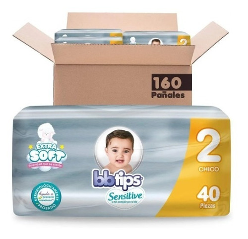 Pañales Bbtips Etapa 2 Caja Con 4 Paq Con 40 Pz=160 Pañales