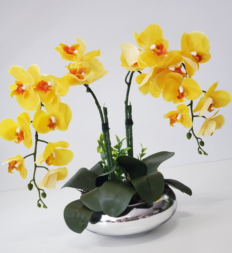 Arranjo De Mesa Orquídeas Artificiais Com Vaso Montado | Frete grátis