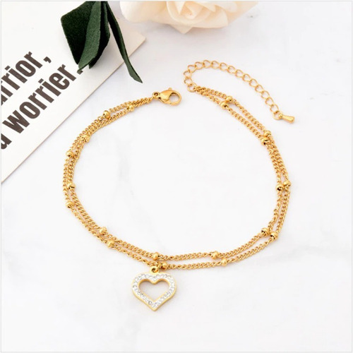 Pulsera De Tobillo Corazón, Multicapa Acero Inoxidable