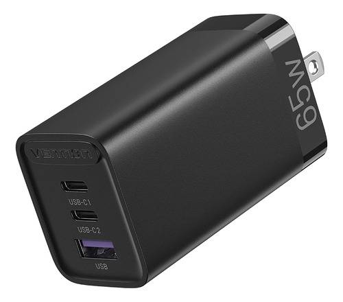 Cargador Carga Rápida 65w Gan Vention 3 Puertos 2 Usb C 1usb