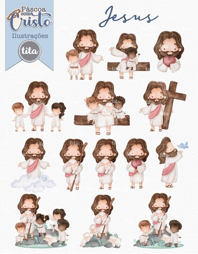 Kit Imagenes Png Cliparts Papeles Jesus Frases Acuarela Ti02