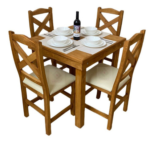 Set 4 Sillas Y Mesa 80x80 Cross Comedor Madera Uso Rudo Cct