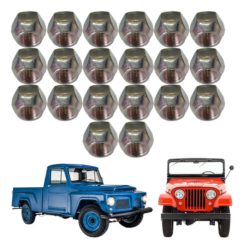 Jogo Porca Roda Jeep Ford Willys Rural Pick-up F75 20 Peças