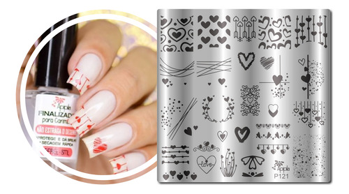 Placa Para Carimbo De Decoração Unhas P121 Corações.