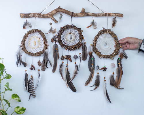 Atrapasueños Nativo Americano Con Mandalas - Armonizar 57 Cm Tonos Tierra Claro
