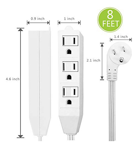 Cable De Extensión De Enchufe Plano De 8 Pies, Básico Para I