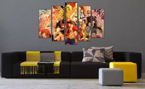 Quadro 5 Peças Para Sala One Piece Anime Desenhos Series 3d