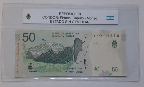 Billete Argentina 50 Pesos Cóndor Reposición Unc (Usado)