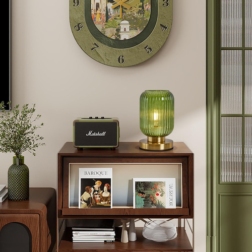 Lámpara De Mesa Feasey Mid Century Modern Green Glass