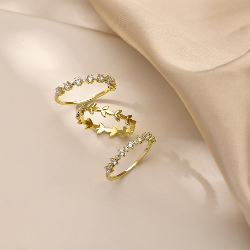 3 Anillos De Oro Apilables Para Mujer, Anillo Chapado En Oro
