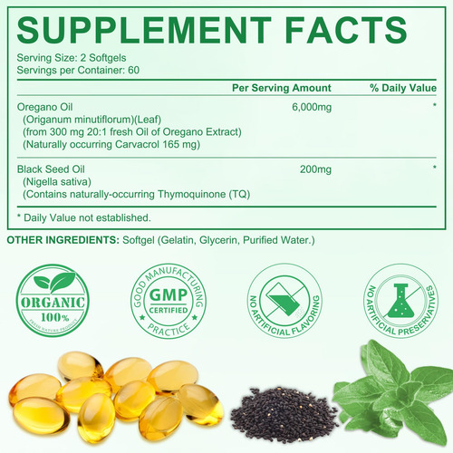 Aceite De Orégano Orgánico Con Semilla Negra 120 Softgels