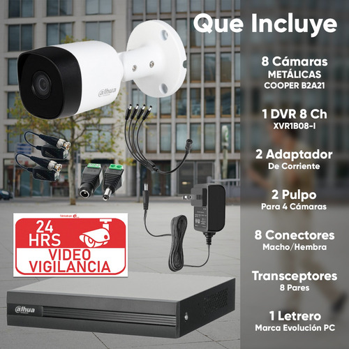 Kit Cctv Dahua Dvr 8 Ch 2mp Wizsense Y 8 Camaras Metalicas