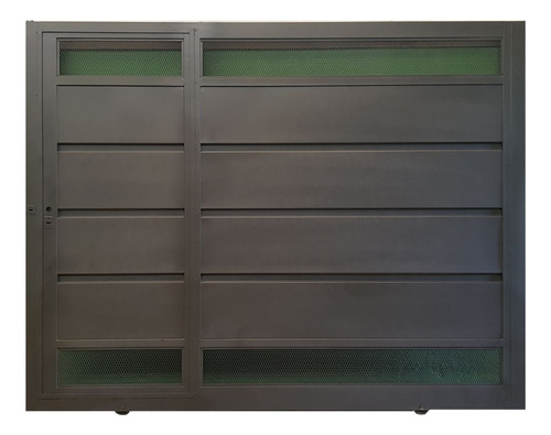 Portón Corredizo 3.60x2 Doble Visor C/puerta De Escape Negro Gris Oscuro