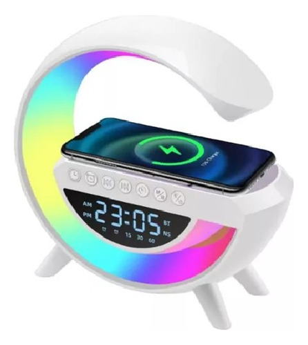 Parlante Lampara Cargador Inalámbrico  Rgb Reloj App Bt