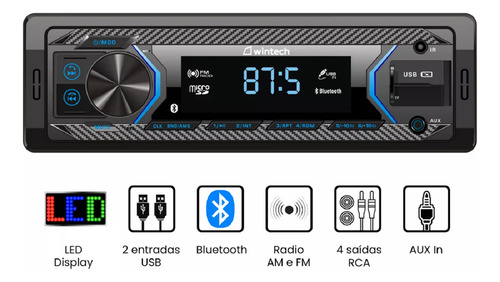Toca Radio Wintech Bluetooth 2 Usb Sd 800w Ñ Pioner