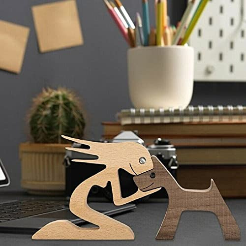 Fhtdw Regalo Único Madera Tallada A Mano Perro Estatua Human
