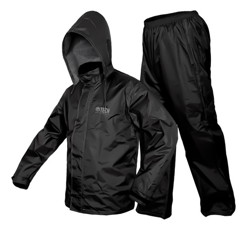 Impermeable Motociclista Negro Alta Calidad Rereflejantes