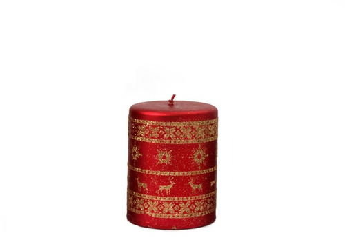 Vela Navidad Decoración Mediana Roja Y Oro, 9cm De Alto