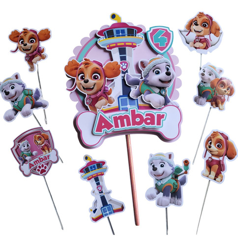 Caketopper Adorno De Torta + Minitoppers Paw Patrol Rosa Paw Patrol