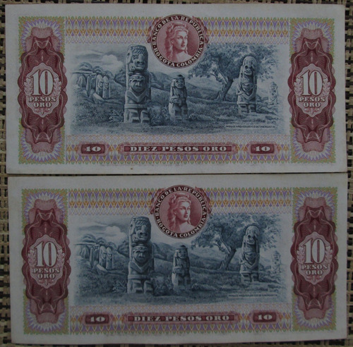 Imagen 2 de 4 de Billetes De Colombia Diez Pesos Oro- Series Consecutiva L 21