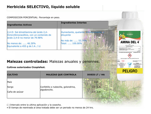 Amina Del 4 Herbicida 2,4-d Controla Hoja Ancha 240 Ml