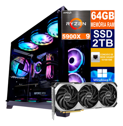 Pc Gamer Cpu Ryzen 9 5900x Ssd 2tb 64gb Ddr4 Rtx 4060ti 16gb