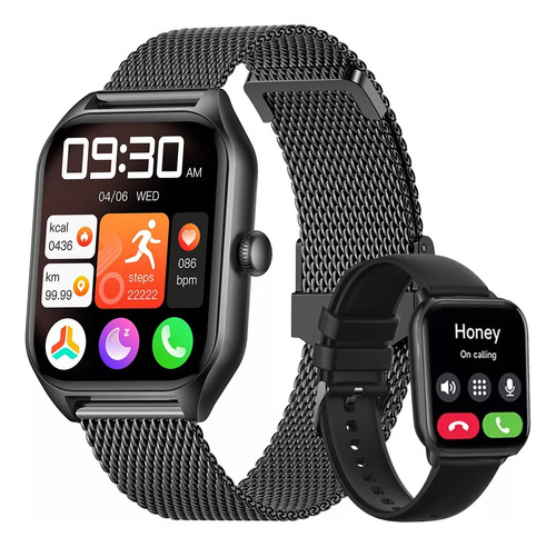 Filiekeu Smartwatch Glucosa Llamada Bluetooth Deportivo Impermeable 2 Strap Reloj Inteligente Mujere Hombre Negro